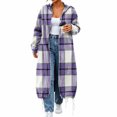 thumbnail image 4 of CHGBMOK Women Long Plaid Hooded Jacket Full Zip Up Loose Coat Casual Drawstring Hem Outerwear with Pockets, 4 of 7