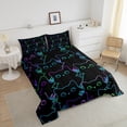 thumbnail image 5 of Erosebridal Cat Bedding Neon Black Cute Cat Twin Bed Comforter Set Bedroom Decor, Gradient Line Kawaii Kitten Comforter Brigt Color Cartoon Animal Duvet Insert All Season 2Pcs, 5 of 6
