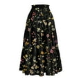 thumbnail image 3 of WTOBBY Women's Casual Floral Print Drawstring Skirt Elastic Waist Maxi Skirt Lightweight Summer Beach Skirt Flowy Tiered Boho Long Skirt with Waist Tie,Black L, 3 of 4