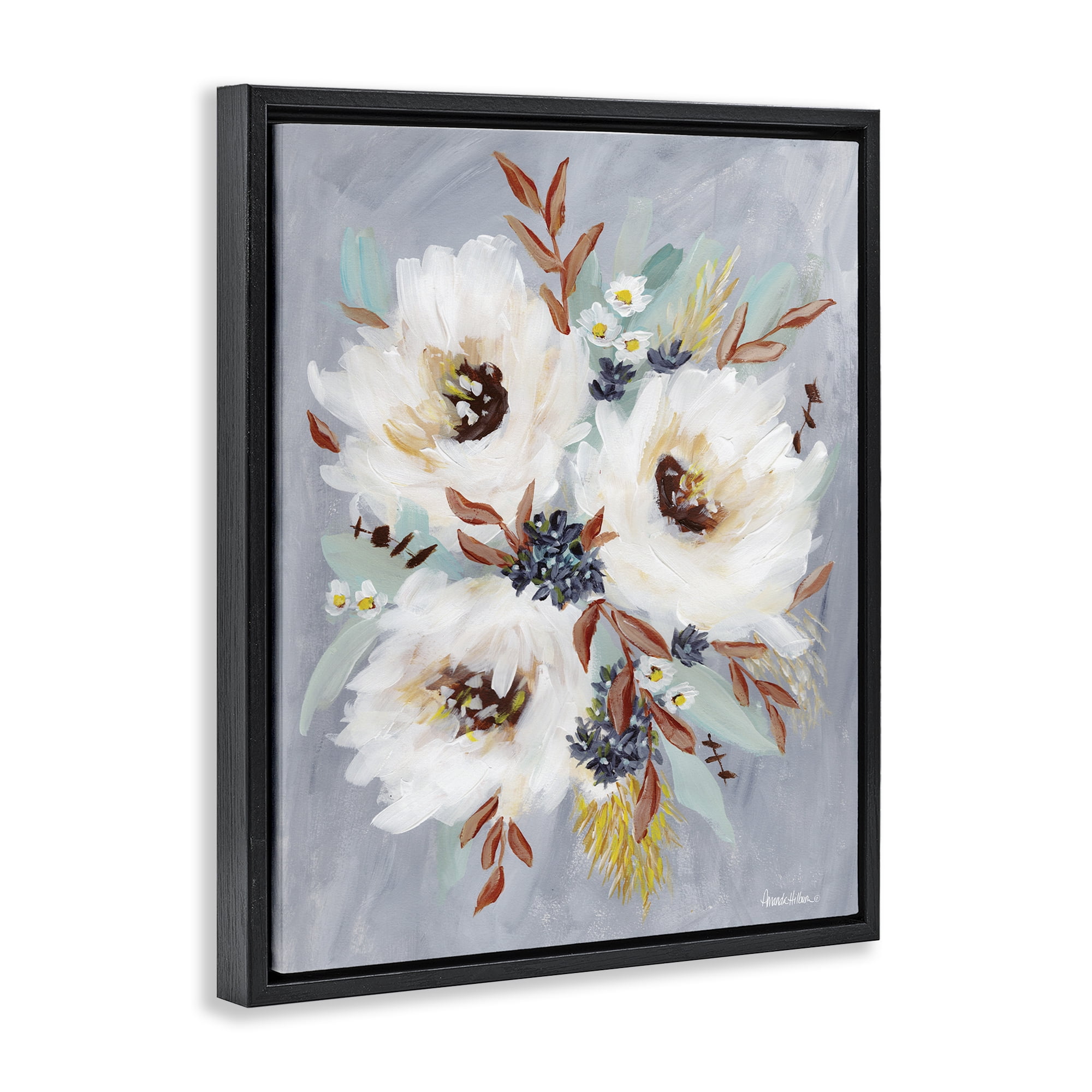 Stupell Industries White Flowers Trio Botanical & Floral Painting Black Floater Framed Art Print Wall Art, 17 x 21