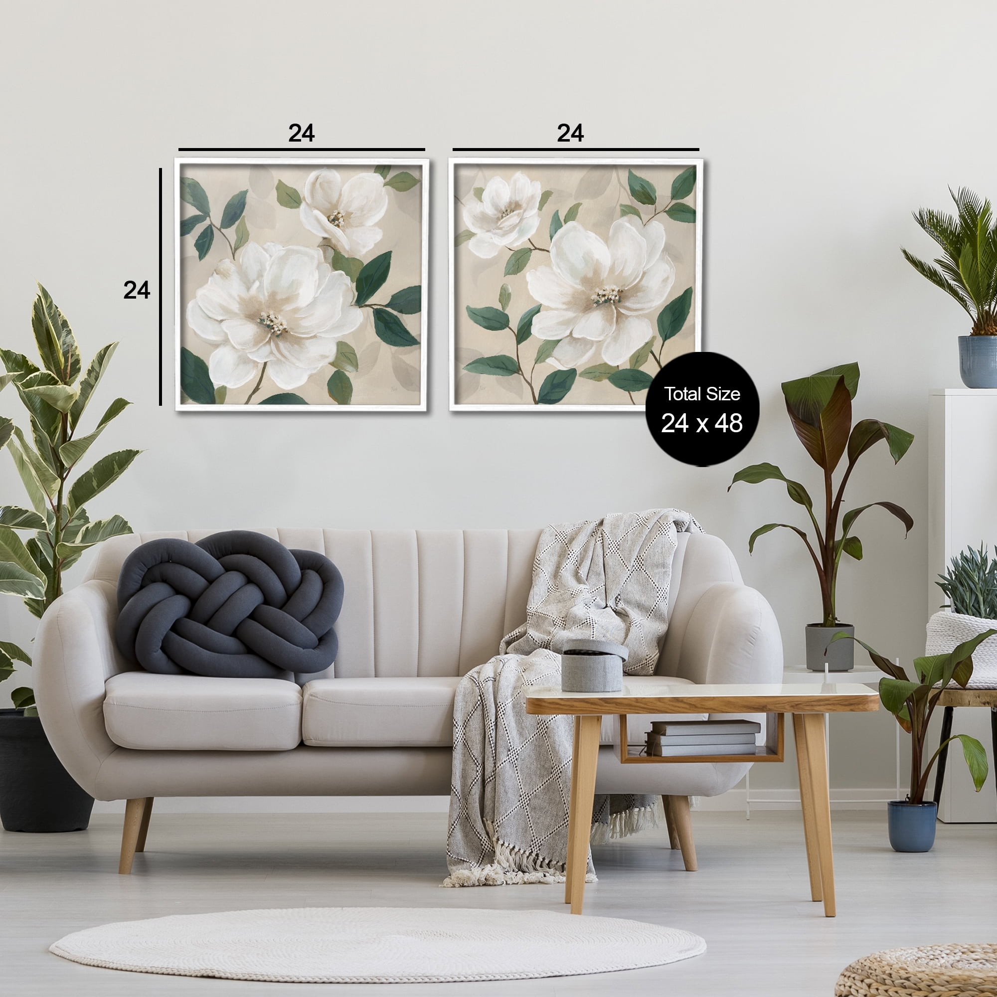 Stupell Industries Serene White Blossoms & Foliage 2 Piece White Framed Giclee Art Set, design by Nan