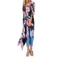 thumbnail image 2 of Qiylii Women's Beach Cover Up Smock, Flower/Sailboat Printing Long Sleeve Ultra-Thin Swimwear Long Cardigan, 2 of 7