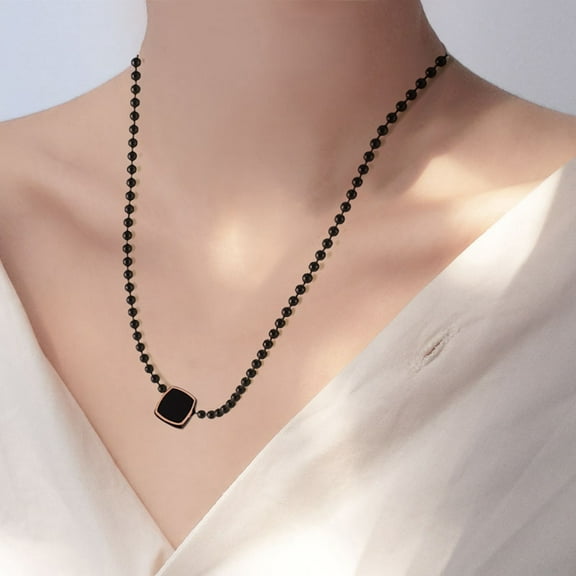 Pretyzoom Women Necklace Beads Chain Black 1Pcs
