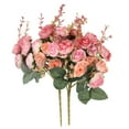 thumbnail image 1 of Uxcell 7 Ramas 21 Cabezas Rosa Artificial de Seda Mini con Tallo para Decoración, Rosa Coral 2 Paquete, 1 of 6