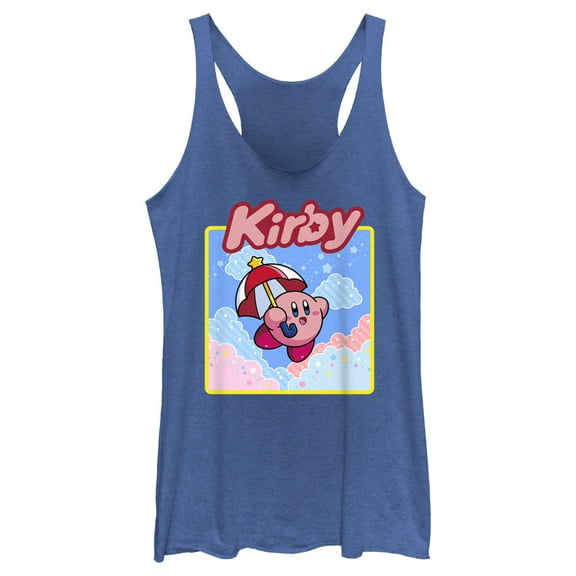 Women's Nintendo Kirby Flying Portrait  Racerback Tank Top Royal Blue Heather Small
