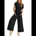 thumbnail image 1 of Conjunto de Dos Piezas para Mujer: Top Fruncido y Pantalón Conjunto Informal Bohemio de Cintura Alta con Bolsillos Negro L, 1 of 7