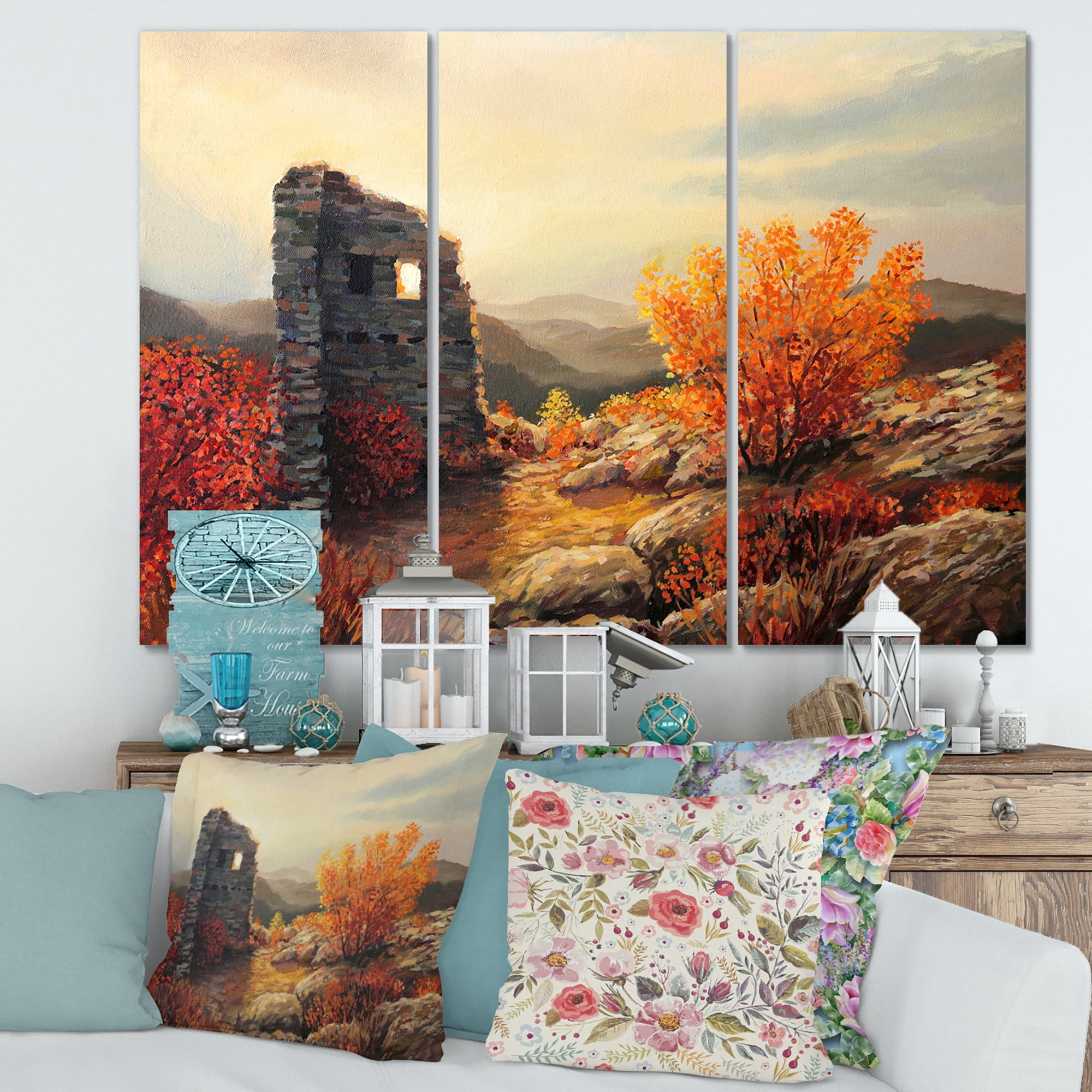 Sunset Over Old Fortress Ruins 28 in x 36 in Painting Canvas Art Print, by Designart
