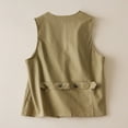 thumbnail image 4 of Lovskoo Women's Sleeveless Button Down Vest Casual V Neck Cotton Linen Blazer Jacket with Pockets Khaki, 4 of 9