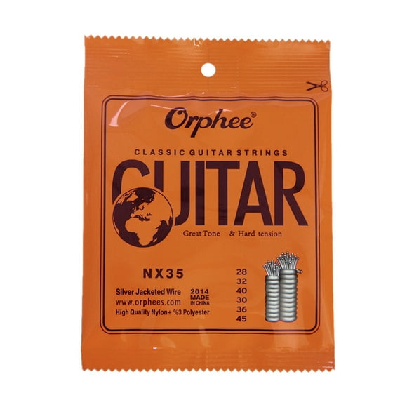 Cuerda NX35 Clásicas de Nylon Cuerdas de Guitarra 6 Piezas de Reemplazo del Sistema Completo (0.028 a 0.045) Plata Nylon Core Alambre con Camisa Hard Tension Orphee Cuerda