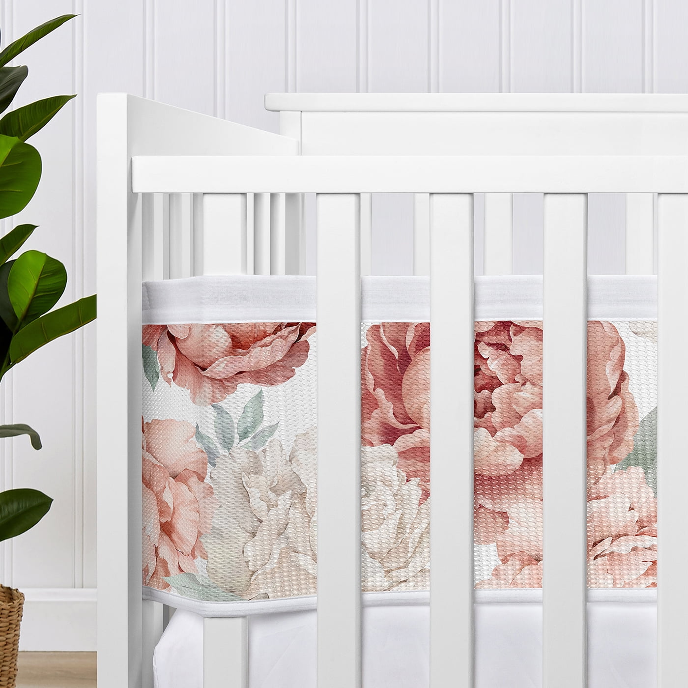 Sweet Jojo Designs + BreathableBaby Peony Floral Garden Pink Ivory Breathable Mesh Crib Liner Pad