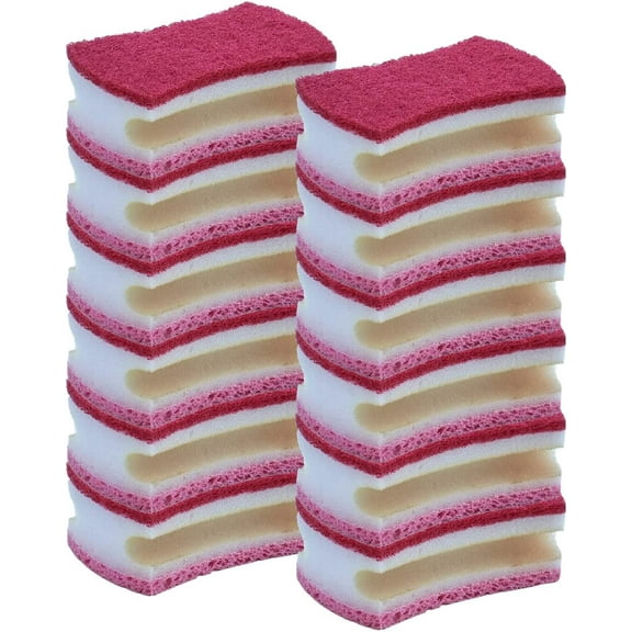 Superio Scrub Sponge with Grip, Heavy Duty Dual Sided – Red (12 Pack)