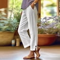 thumbnail image 2 of Lumtrix Linen Pants Women Petite Straight Leg Summer Beach Cotton Linen Wide Leg Lounge Pants High Waisted Casual Plus Size Trousers White XL, 2 of 7