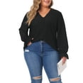 thumbnail image 4 of Agnes Orinda Plus Size Tops for Women V Neck Ruffle Long Sleeve Eyelet  Lace Crochet Casual Hollow Blouses Tees 1X Black, 4 of 6
