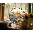 thumbnail image 4 of Cross And Wildflowers Stained Glass Suncatcher, Flower Cross Gift For Religious, Christian Faith Home Decor, Christian Glass Windows Hanging, 4 of 6