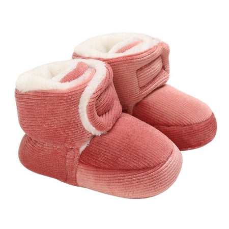 

Infant Boys Girls Winter Snow Boots Solid Color Warm Cotton Shoes Baby First Walker Shoes Thickened and Padded Cotton Boots Non-slip Sole