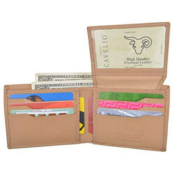 Cavelio Flap-Up ID Credit Card Holder Bifold Men's Premium Leather Wallet