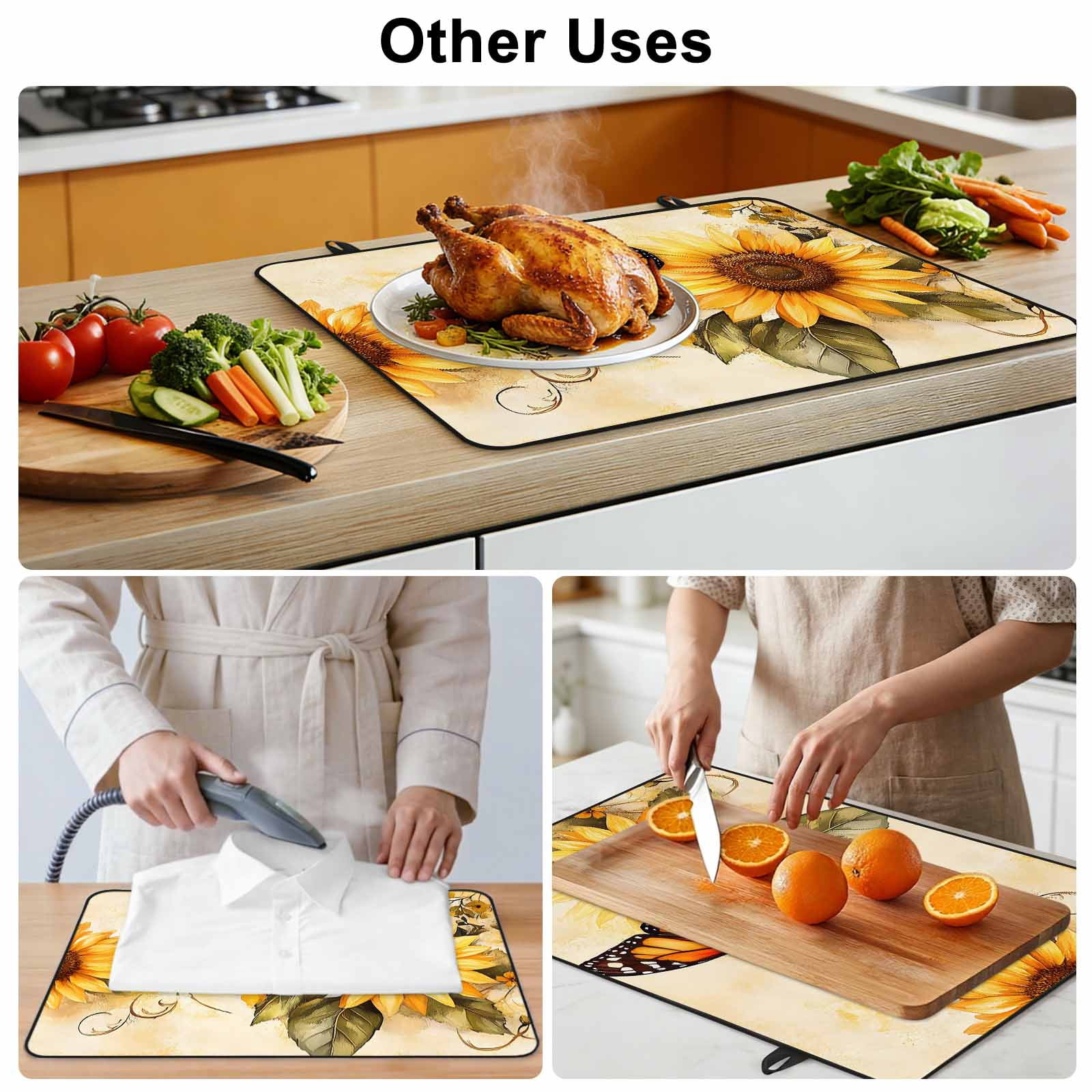 Sunflower Stove Top Cover for Electric Stove, Heat-proof & Non Slip Glass Top Stove Cover Protector, Butterfly Spring Floral Retro Kitchen Flat Cooktop Rubber Mat 24x21 Inches