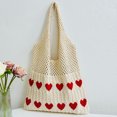 thumbnail image 6 of Yucurem Women Crochet Tote Handbag Heart Pattern Ladies Daily Handbag (Apricot Red) Fashion shoulder bag (B), 6 of 10