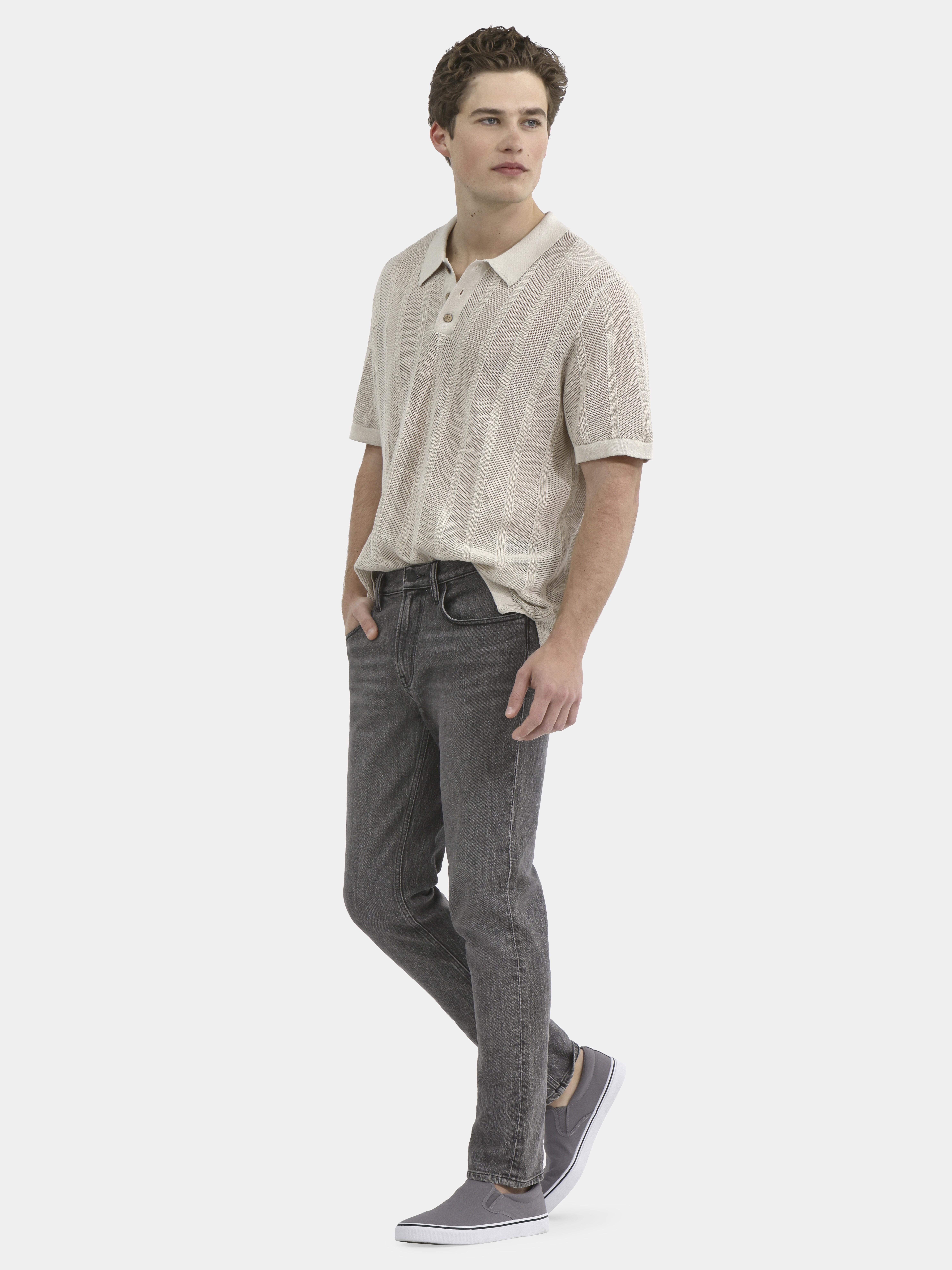 No Boundaries Drop Needle Stich Polo Sweater, Men's and Big Men's