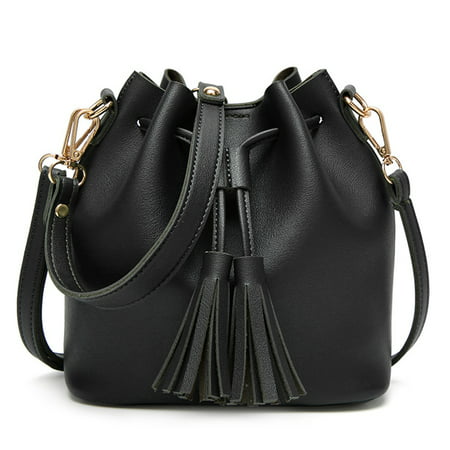 Women PU Leather String Shoulder Bag Luxury Bucket Bags Fashion Girls Tassel Crossbody Handbag ...