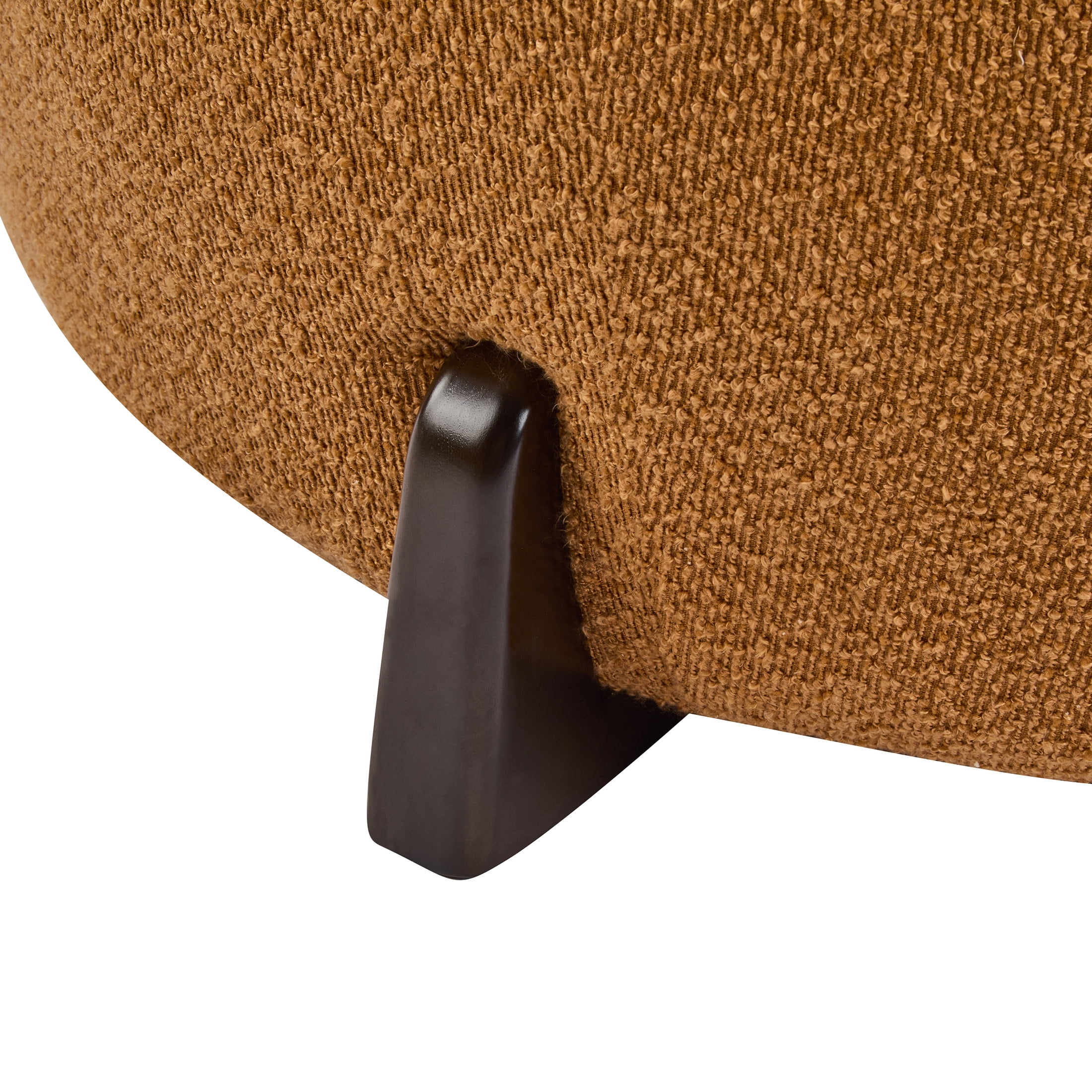 Christopher Knight Home 31.5" Modish Round Ottoman with Pumpkin Orange Boucle Top and Natural Wood Splayed Legs