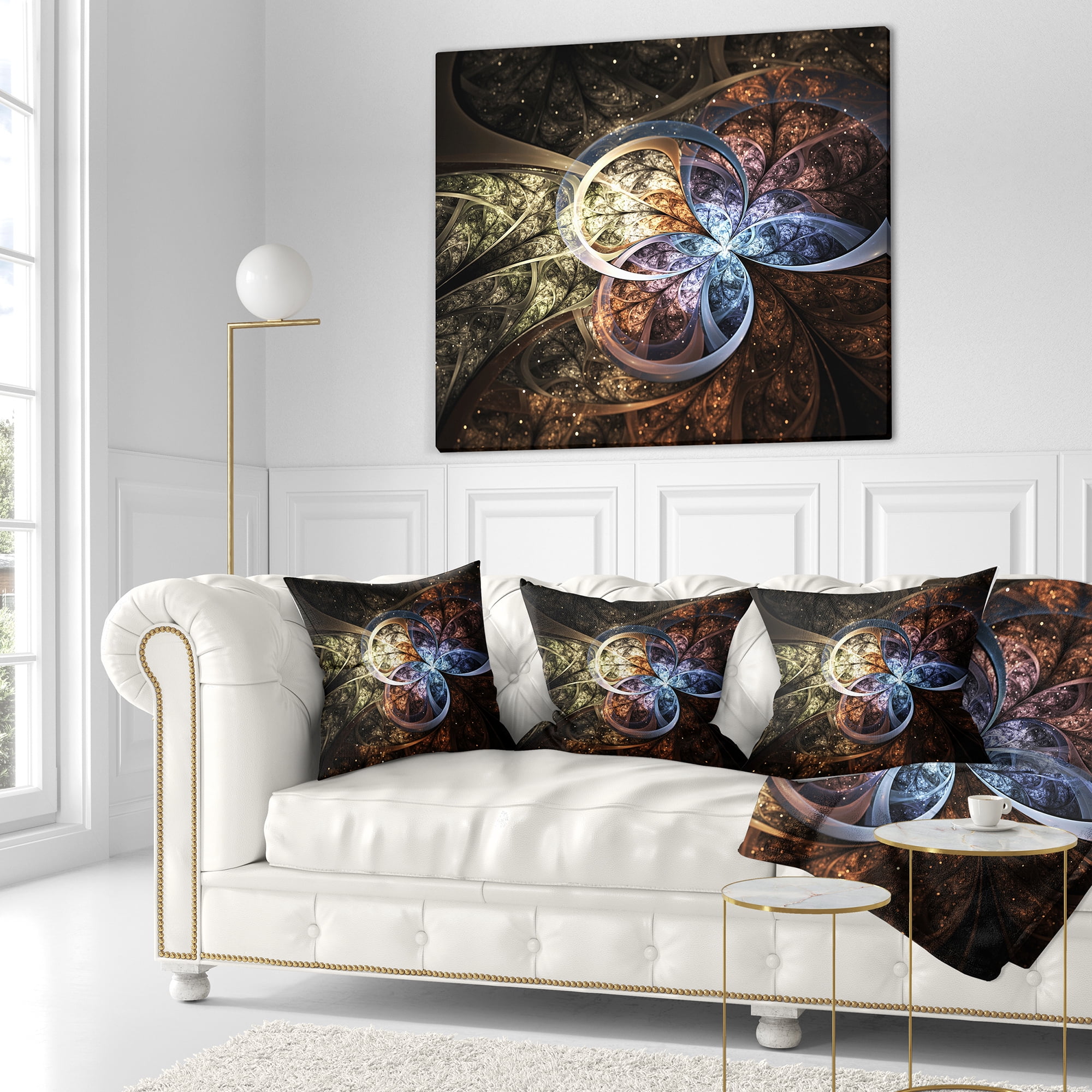 Designart Dark Brown Fractal Flower Digital Art - Floral Throw Pillow - 16x16