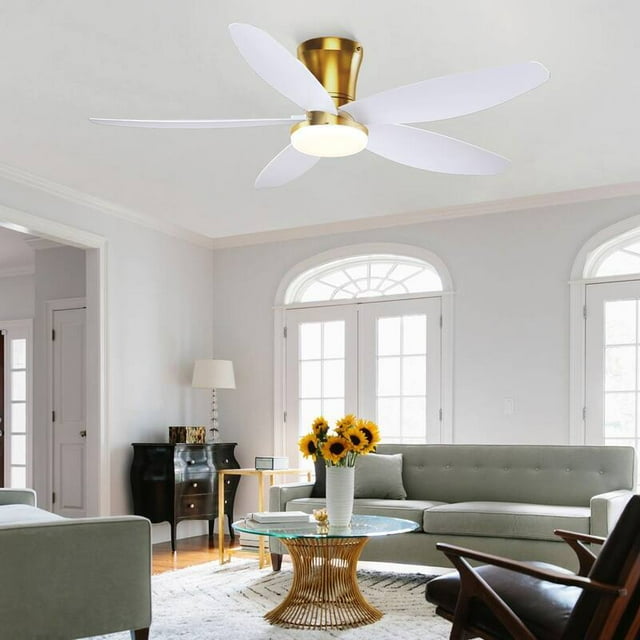 PHORUS 36" Gold Low Profile Ceiling Fan with LED Light and Remote/APP Control, DC Reversible Motor, Dimmable,Quiet,Modern Flush Mount Ceiling Fan for Bedroom,Living Room,Patio,Indoor,Outdoor Use