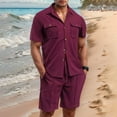 thumbnail image 2 of Afdoent Men's 2 Pieces Outfits 2026 Summer Men's Plus Size Pocket Short Sleeved Shirt And Shorts Set Solid Color Vacation Beach Leisure, 2 of 9