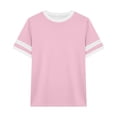 thumbnail image 4 of Girls' Summer Shirts, Cute Tops, Ruffle Sleeve, Crew Neck, Casual Tees, Striped Print, Short Sleeve, Comfortable Blend Tee for Everyday Play and School Outfits, 4 of 5