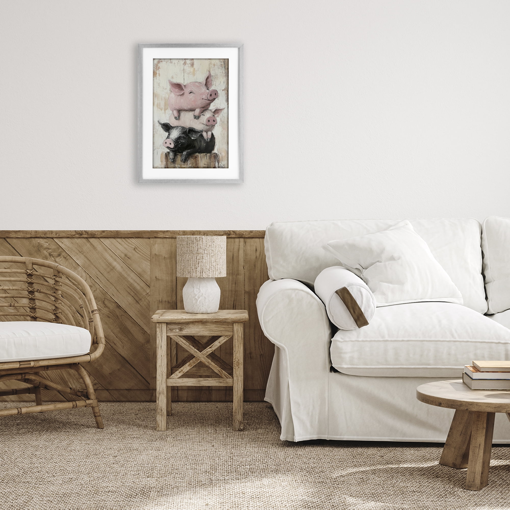 Stupell Industries Pig & Piglet Pile Gray Framed Print Under Glass, design by Tina LeCour