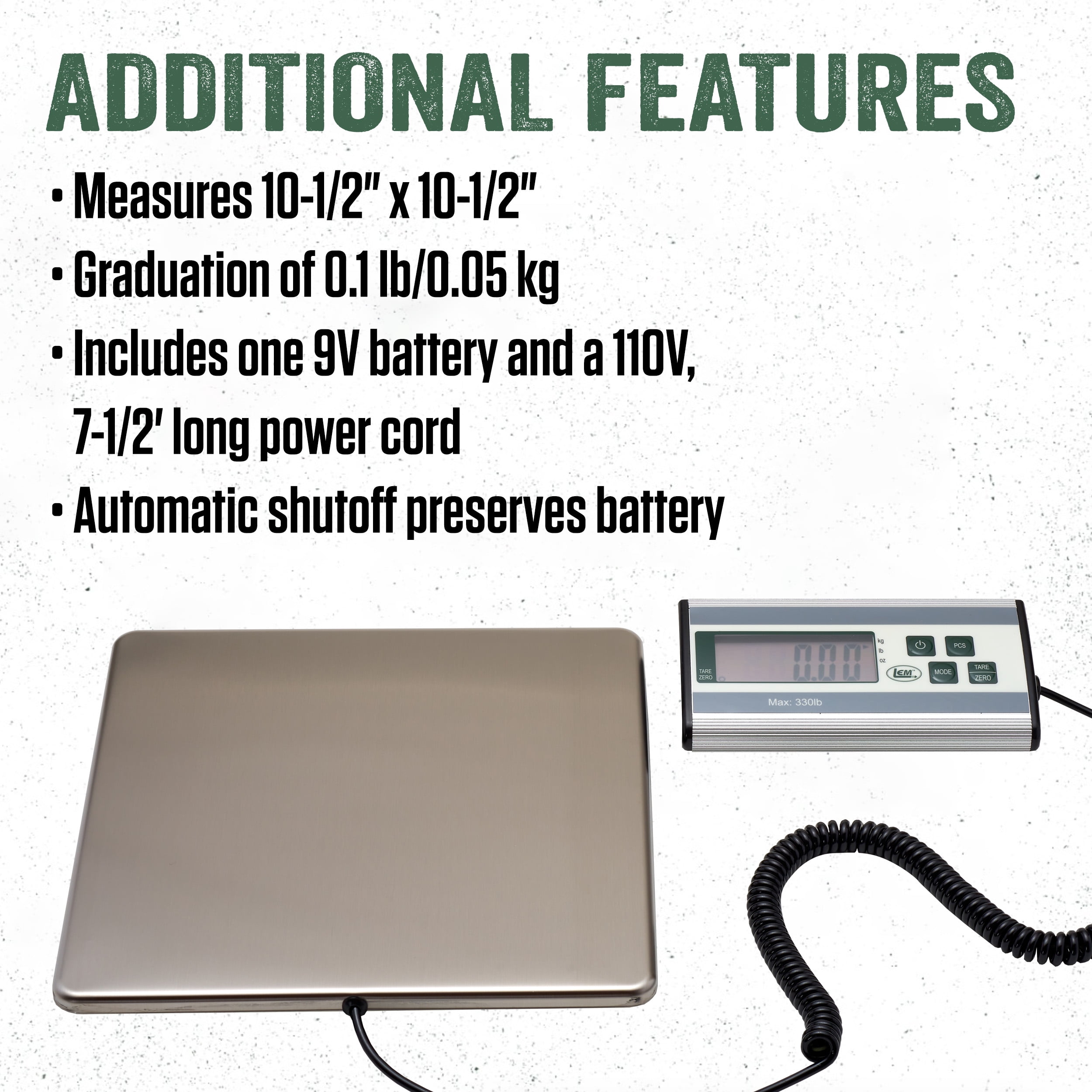 LEM Products 330 lb Stainless Steel Digital Scale with LCD Display