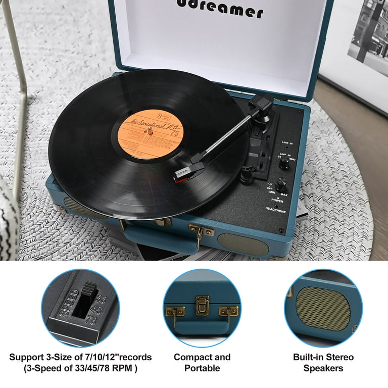 Vinyl Record Player 3-Speed Turntable W/ Built-In Bluetooth Receiver 2  Speakers