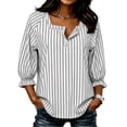 thumbnail image 2 of Uootdi Cute Summer Tops Square Neck 3/4 Bubble Sleeve Half Henley Placket Vertical Stripe Print Soft Woven Womens Shirts Loose Fit Airy Comfortable Womens Tees, 2 of 8