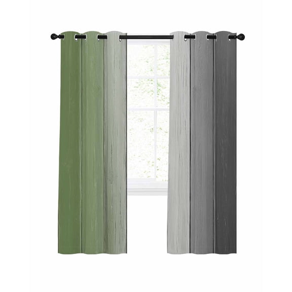 Sage Green Gray Ombre Blackout Curtains, Light Blocking Print Window Curtains, Vintage Country Wooden Thermal Insulated Window Drapes for Living Room Kitchen Cafe 2 Panels, 104"W x 63"L