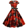thumbnail image 2 of BLTIBY 2024 Women's Vintage Christmas Dress Xmas Printed 1950s Rockabilly Swing Dresses Short Sleeve Round Neck Lace Cocktail Prom Party Dress Outfits with Belt Red XXL, 2 of 9