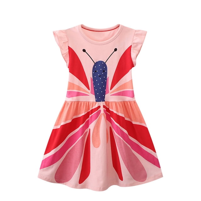Robe pour Petites Filles - Style Imprimé Ludique Léger Bordure en Velours Confortable Robe de Fête Quotidienne