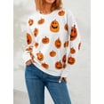 thumbnail image 3 of Women's Halloween Pumpkin Print Sweatshirt Long Sleeve Crewneck Shirts Fall Spring Casual Pullover Tops, 3 of 6