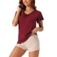 thumbnail image 4 of Camiseta de dormir para mujeres INSPIRE CHIC, camiseta de manga corta, suave, de punto, con cuello en V y volantes, pijama rojo M, 4 of 6