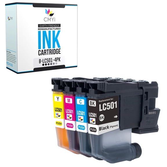 CMYi LC501 Combo Pack of 4 Ink Cartridges Compatible for Brother MFC Series J1260DW, J1360DW, J1410DW (1 Black, 1 Cyan, 1 Magenta, 1 Yellow)