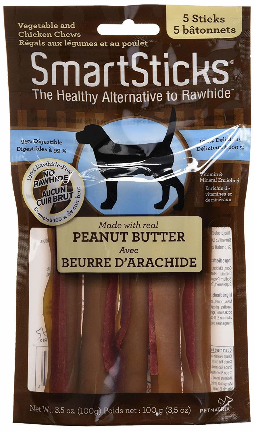 Dently Rawhide-Free Retriever Sticks with Real Peanut Butter 1-10 Count 5 Sticks 3.5 oz Plus 1-Dog Waste Bag 