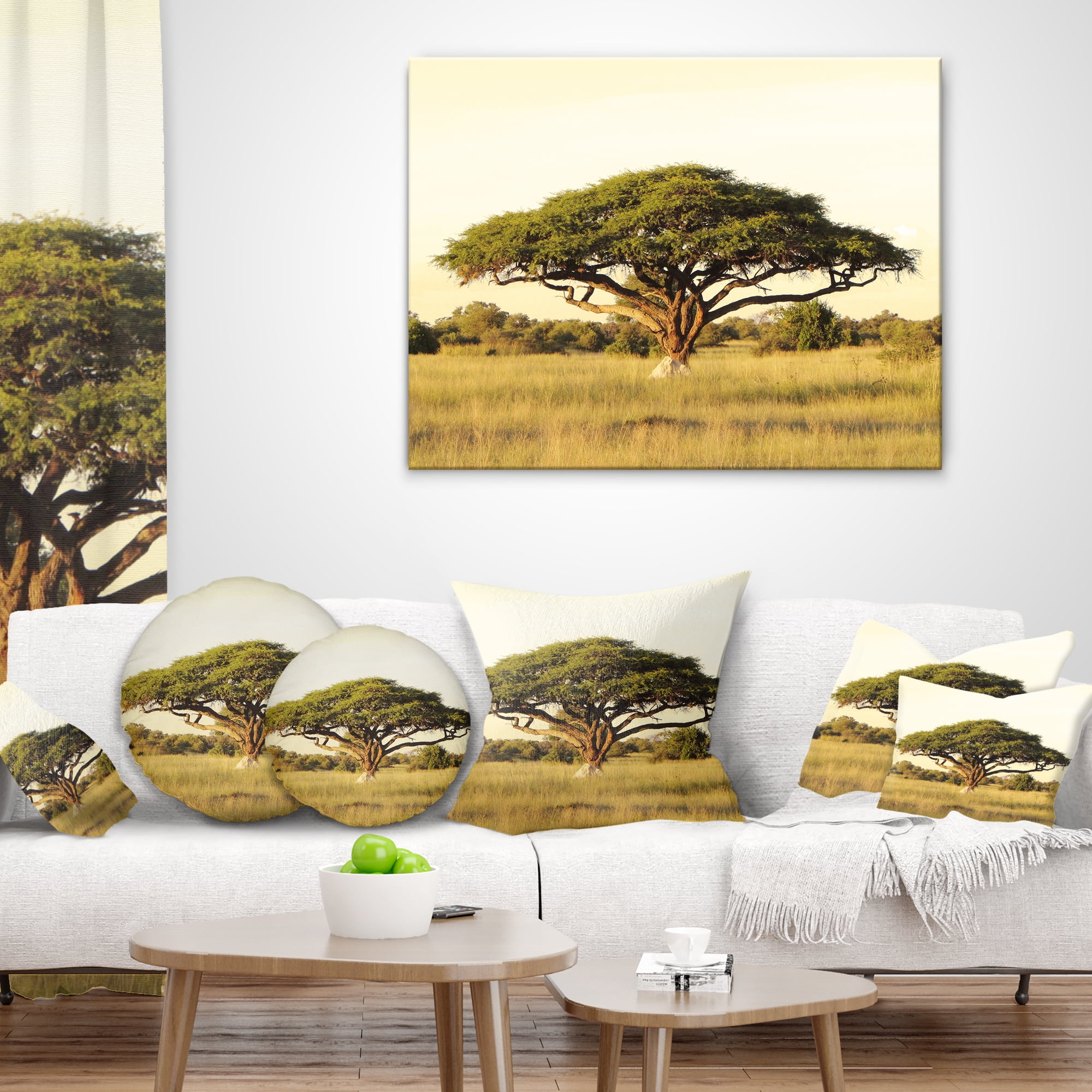 Designart Acacia Tree on African Plain - African Landscape Printed Throw Pillow - 16x16