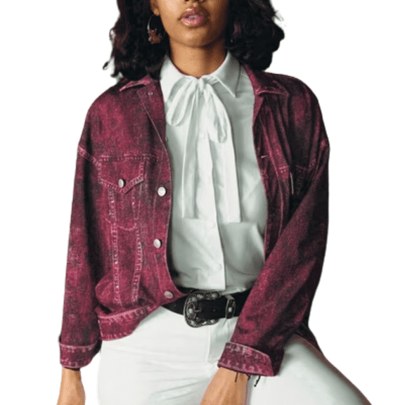 Mrs Momma Bear Women's Long-Sleeve Printed Denim Jacket, Magenta