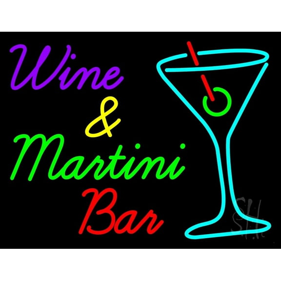Wine and Martini Bar LED Neon Sign 15 x 19 - inches, Clear Edge Cut Acrylic Backing, with Dimmer - Bright and Premium built indoor LED Neon Sign for Bar decor.
