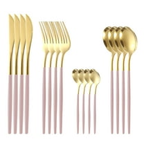 SNGMN Matte Gold Stainless Steel Flatware Set - 16 Pcs Cutlery with Steak Knives, Service for 4, Dishwasher Safe, Modern Design, Durable Dinnerware Set