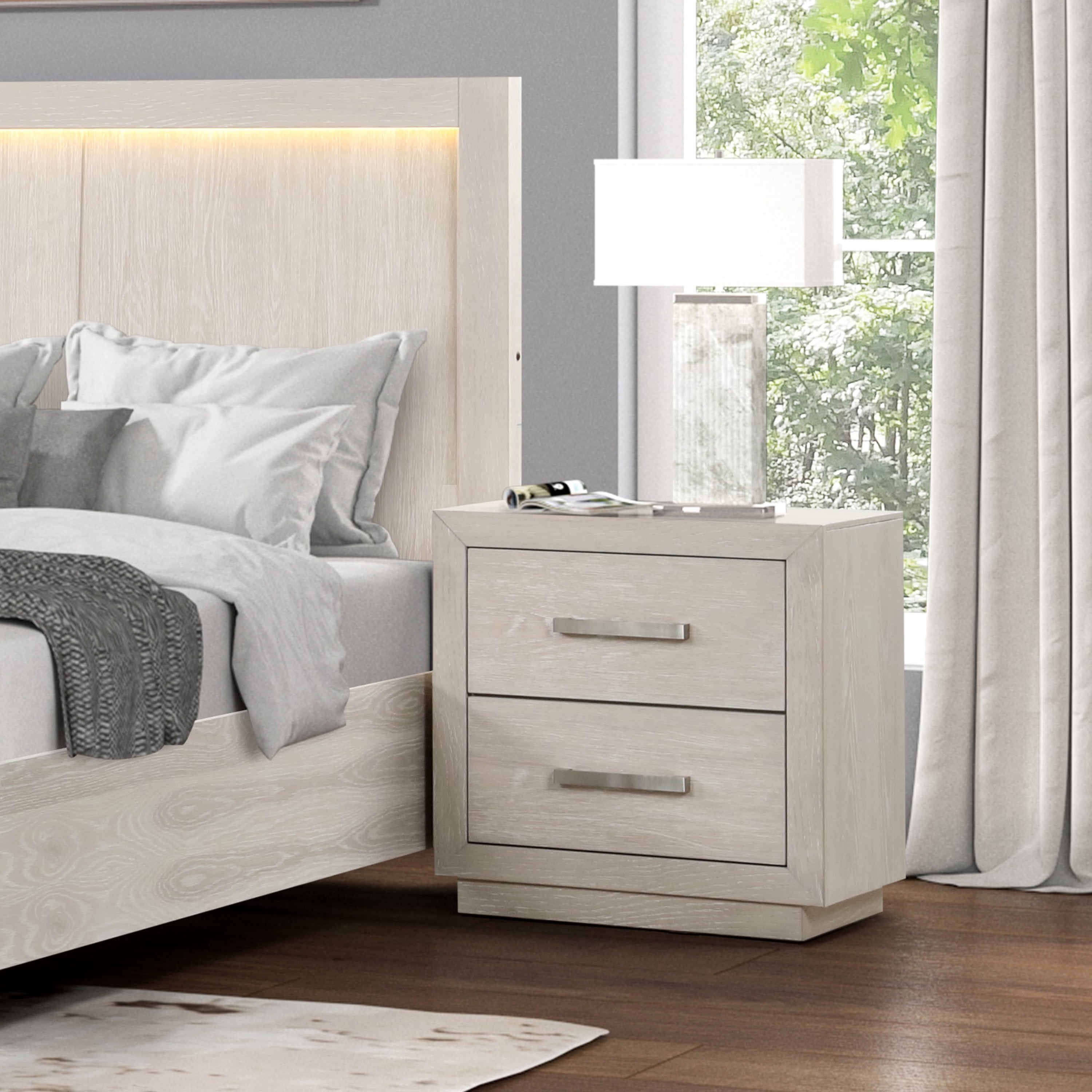 Furniture of America Sorien Modern Wood 2-Drawer Adult Nightstand, Light Gray