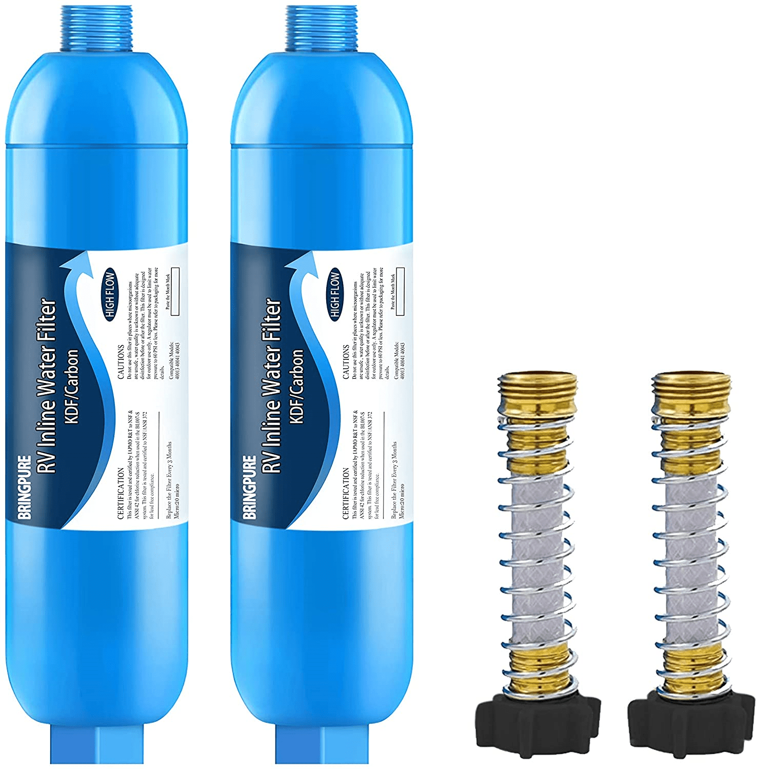 Bringpure RV Inline Water Filter with Flexible Hose Protector,Reduce Chlorine,Odor,Taste,Rust and Fluoride in Drinking Water,Dedicated for RVs and Marines（Pack of 2 ）