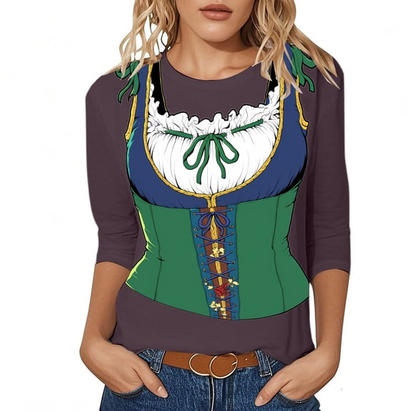 Wdgfv Oktoberfest Womens Shirt Funny Graphic German Shirts 3/26 Sleeve October Festival Oktoberfest Outfits