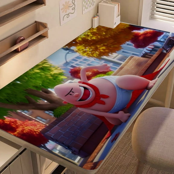Captain Underpants-themed extra-large Non-Slip Base leather Desk Table mat—versatile for computer desks, dining tables, and more.12"x24"(30X60cm）