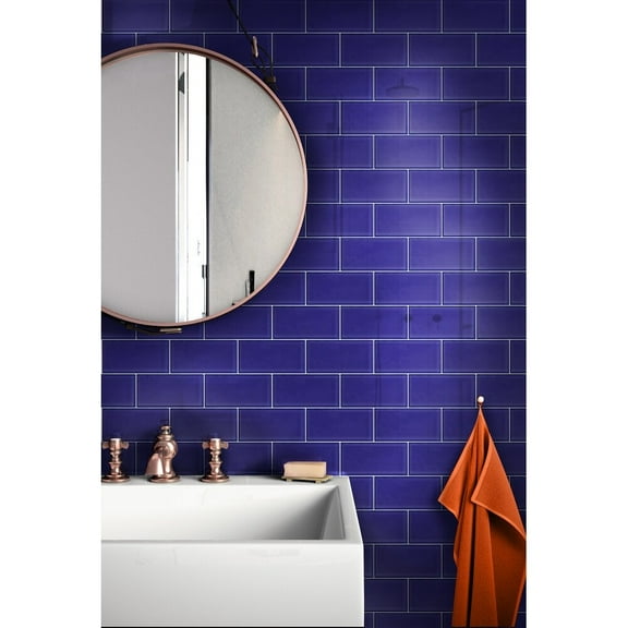 Apollo Tile 40 Pack 3-in x 6-in Royal Blue Rectangular Subway Glossy Finished Glass Mosaic Wall Tile (5 Sq ft/case)
