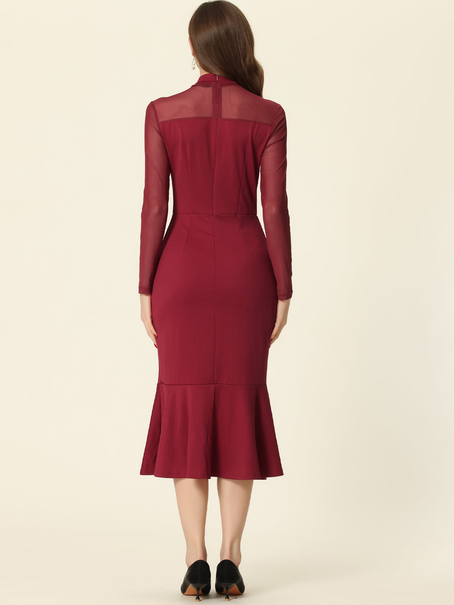 DARING DIVA Elegant Mesh Sheer Mermaid Dress S Deep Red